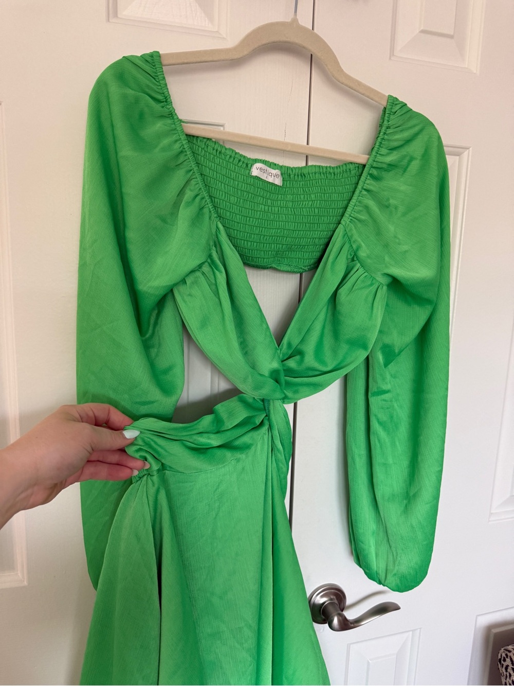 vestique Kelly Green Tie-Front Maxi Dress